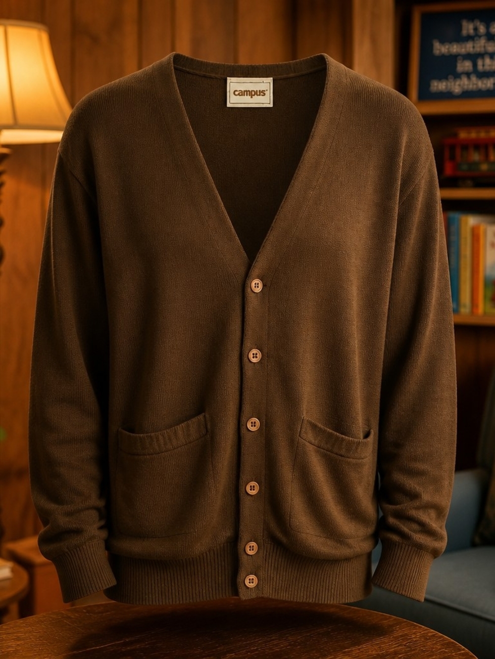 Vtg 1960s Campus Brown Cardigan Men's L USA 100% Orlon Acrylic Grandpa 5072